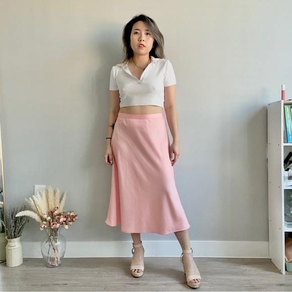 Pink Slip Skirt, Jcrew Slip Skirt, Satin Blush MIDI Skirt